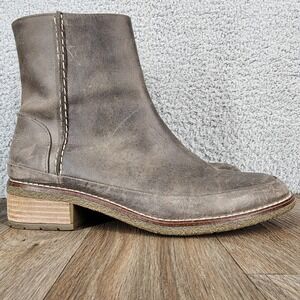 Sperry‎ Leather Ankle Boots Size 7.5 Block Heel Zip Up Casual Booties Gray